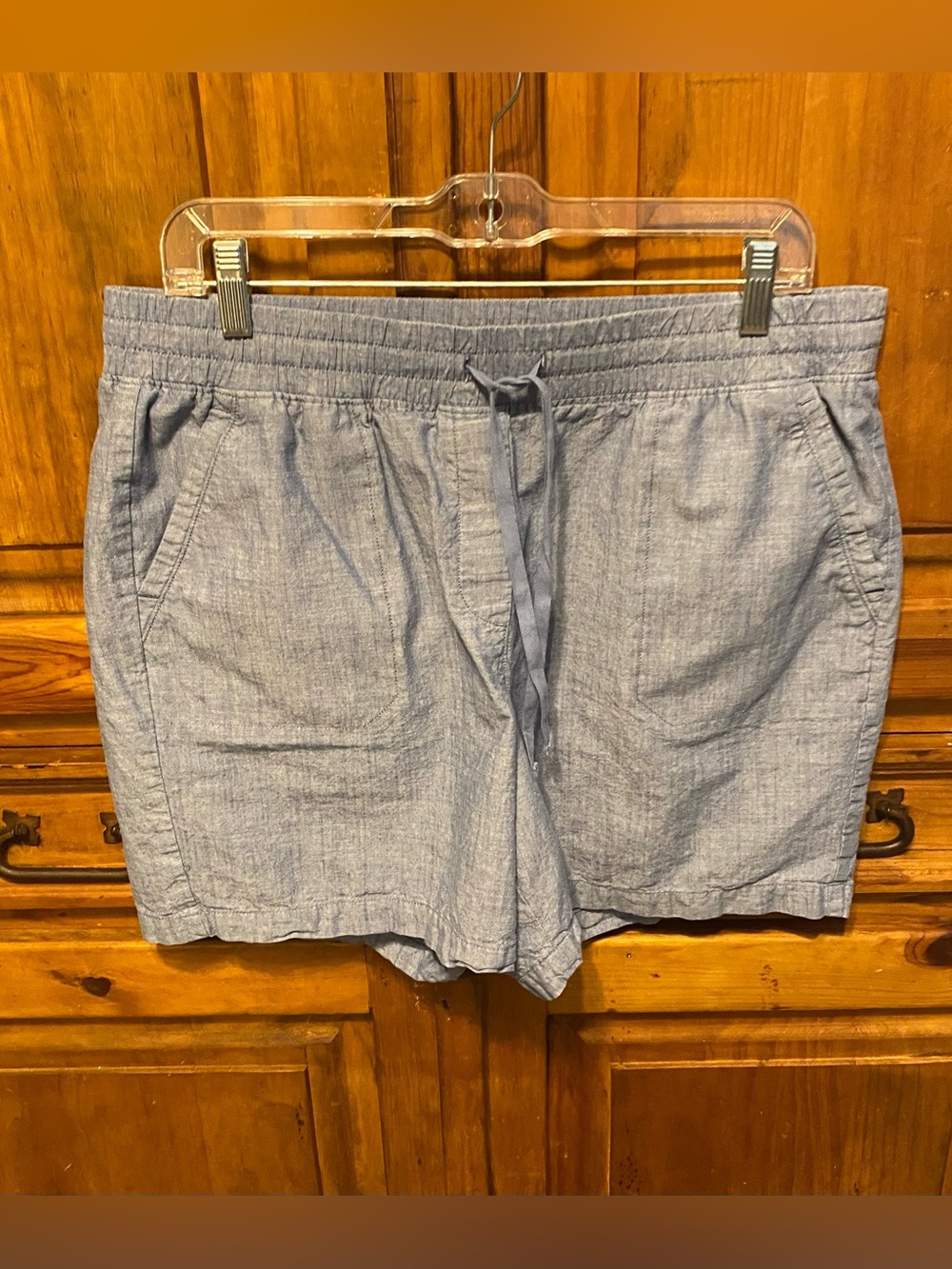 Talbots Cotton Chambray Pull On Shorts Blue Elastic Waist Casual Coastal Large L